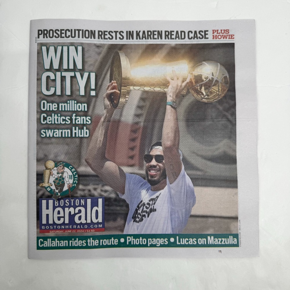 Boston Celtics 6/22/2024 Parade WIN CITY NBA Champions Boston Herald Newspaper